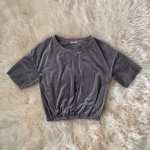 [New] Zara Silver Ribbed Velvet Crop T-shirt